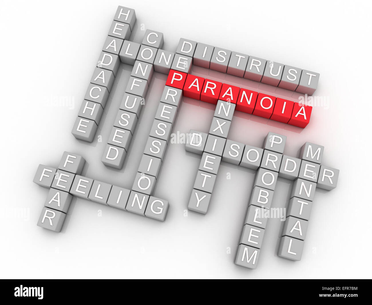 3D-Bild Paranoia Themen Konzept Wort cloud-Hintergrund Stockfoto