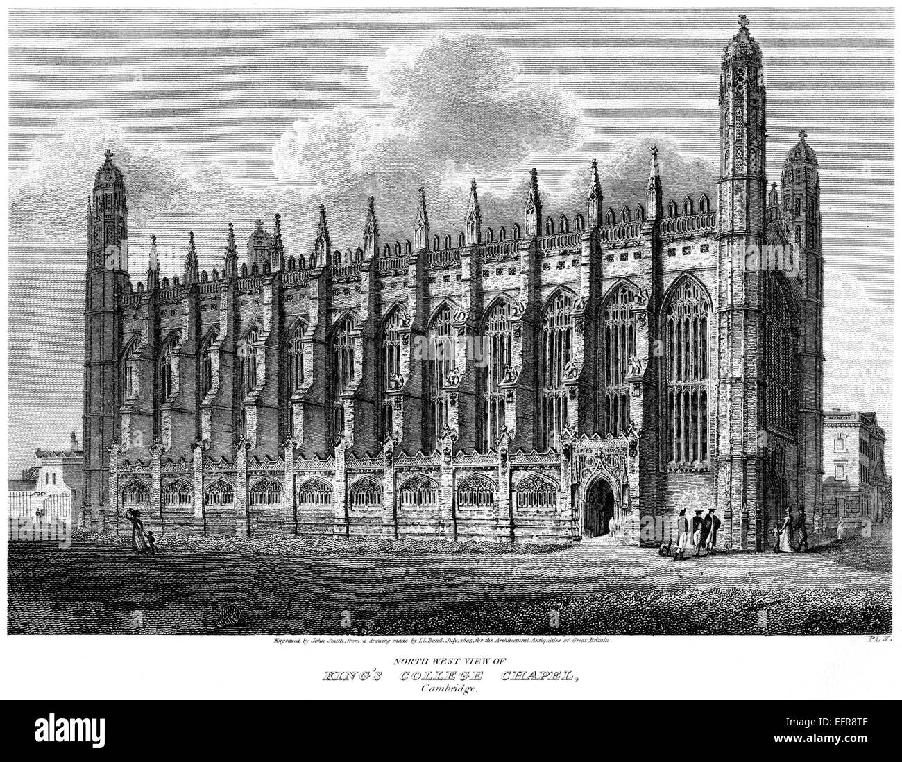 Gravieren von North West Ansicht des Kings College Chapel, Cambridge Scannen mit hoher Auflösung aus einer Publikation in 1805 gedruckt. Stockfoto