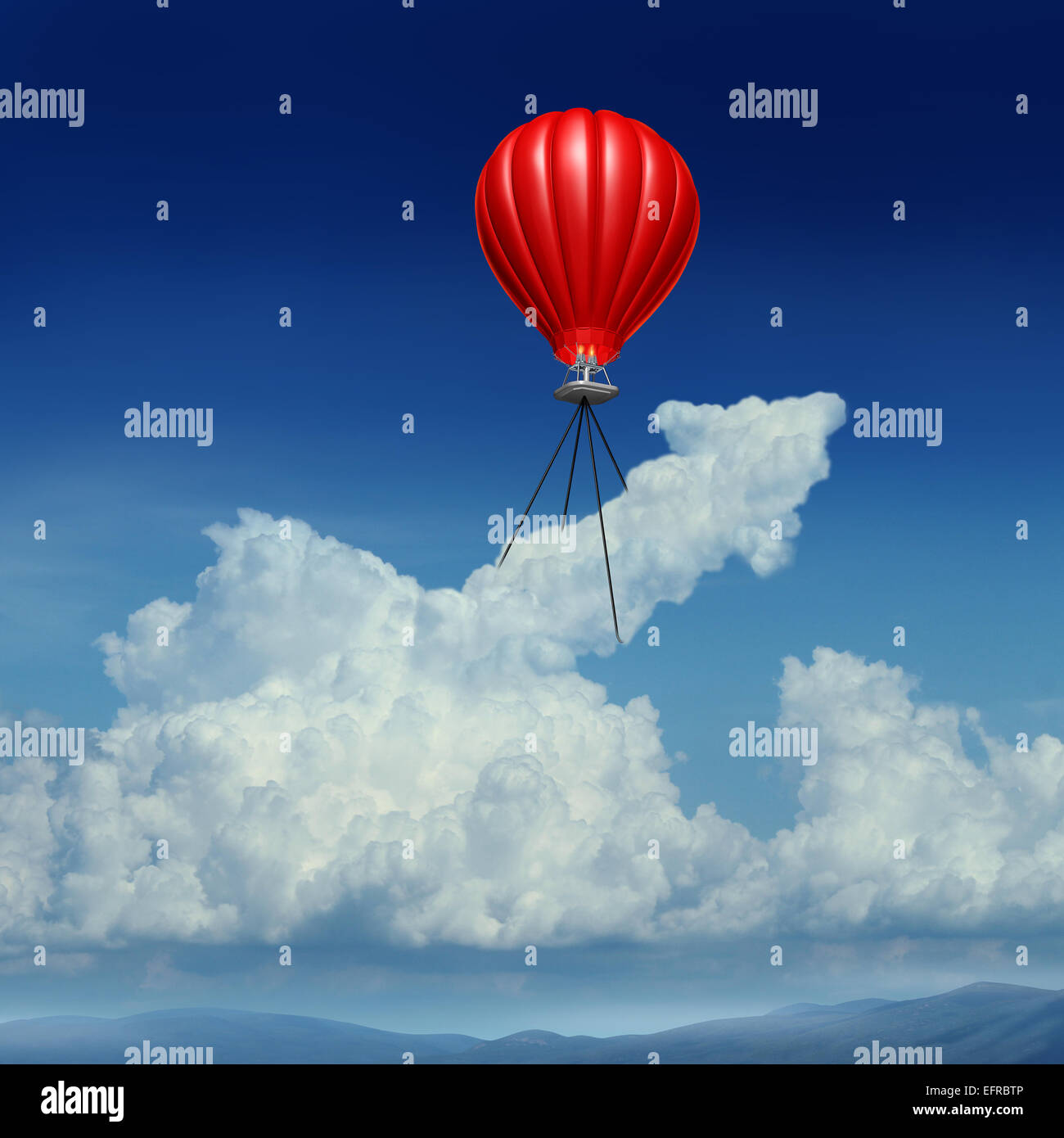 Ziel hohen Erfolg Geschäftskonzept als einem roten Heißluftballon eine Kumuluswolke geformt wie ein Pfeil Metapher für Acheivemrent Planung Andstrategy anheben. Stockfoto