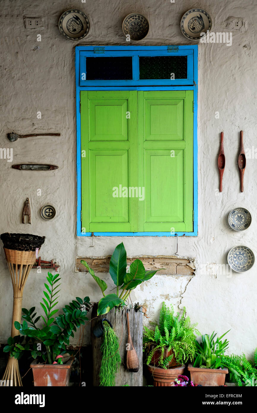 Grüne Fenster, Chiang Mai, Thailand Stockfoto