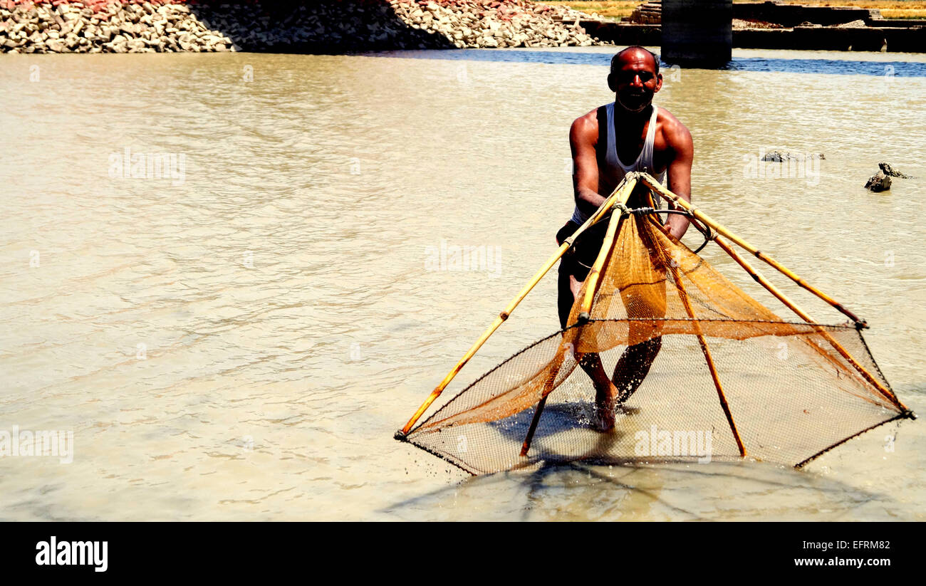 Landschaft des ländlichen Raums Wasser Fischerei Indien Lebensunterhalt Stockfoto