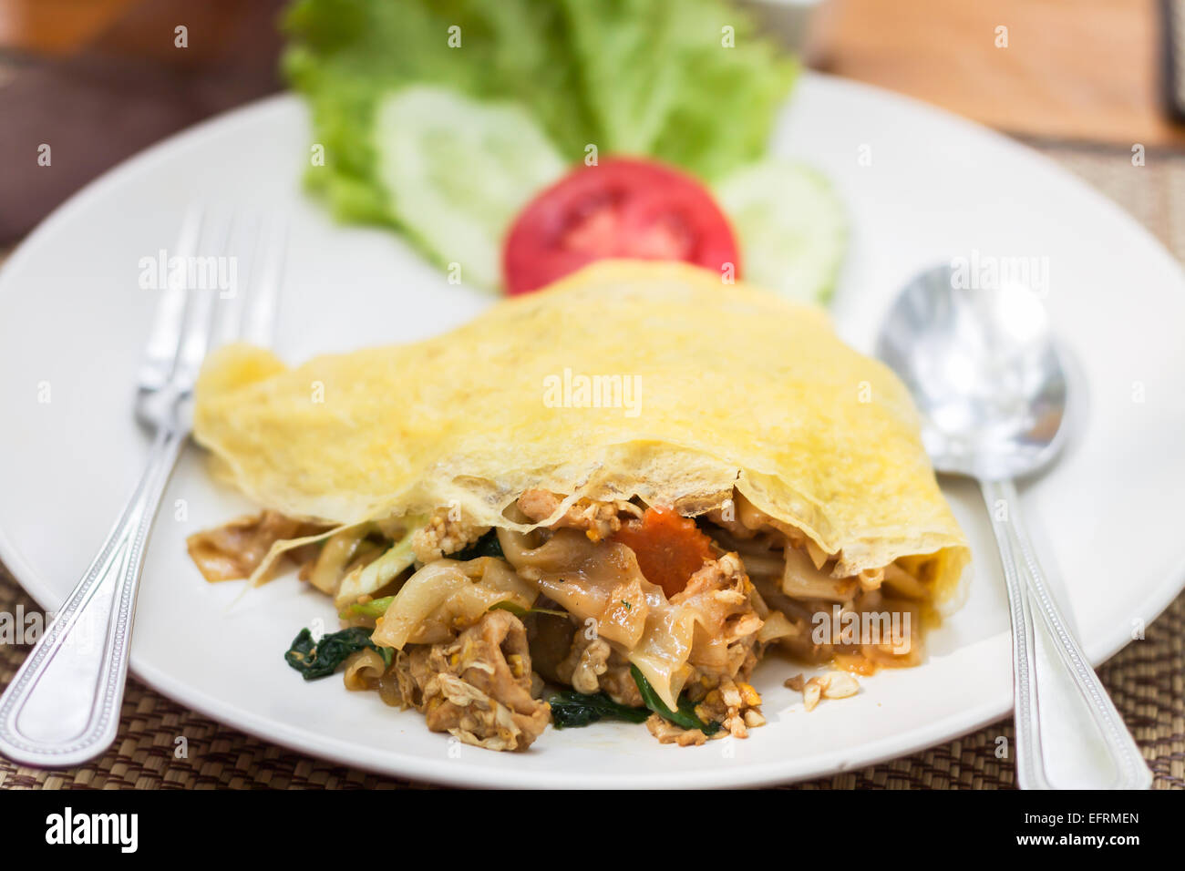 Closeup gebratene Nudeln mit Schweinefleisch, Fotoarchiv Stockfoto