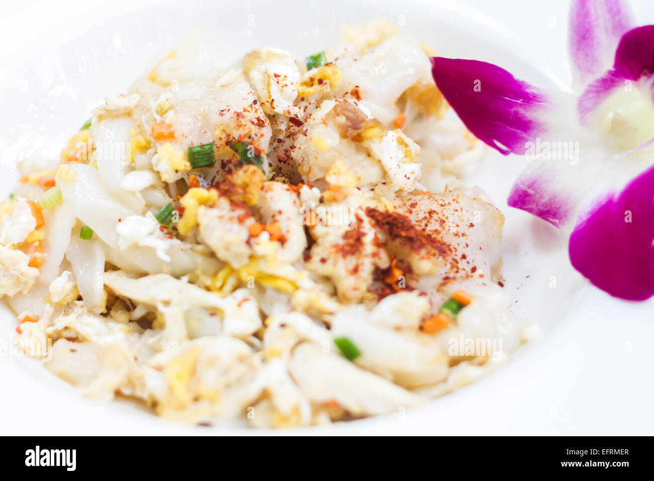 Closeup gebratene Nudeln mit Schweinefleisch, Fotoarchiv Stockfoto