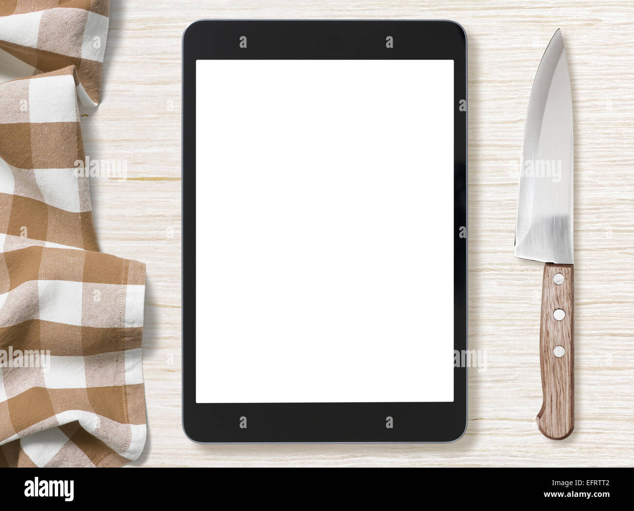 leerer Bildschirm schwarz Tablet-PC zum Kochen Rezept Notizen Stockfoto