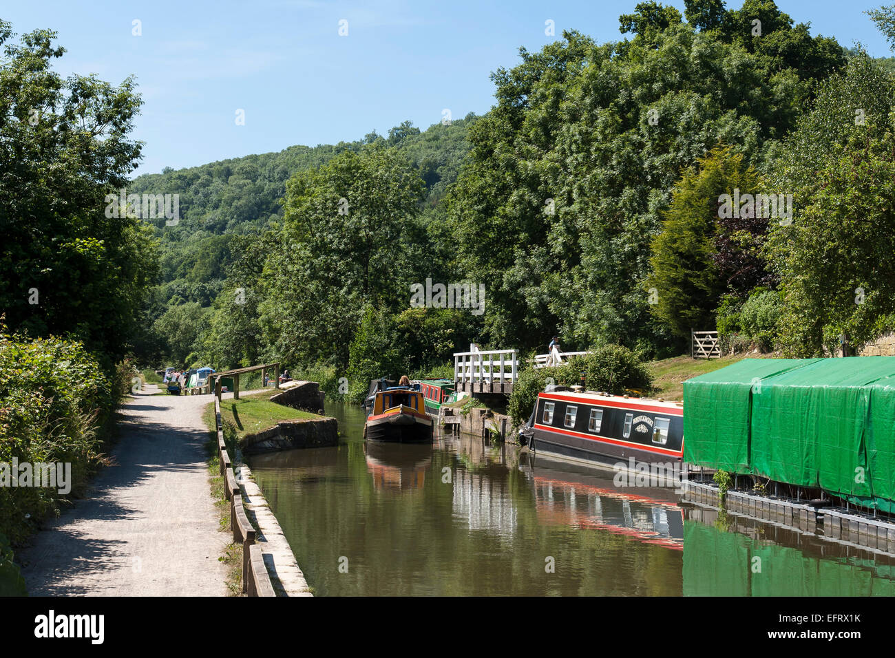 Narrowboats auf der Kennet und Avon Kanal im Sommer Stockfoto