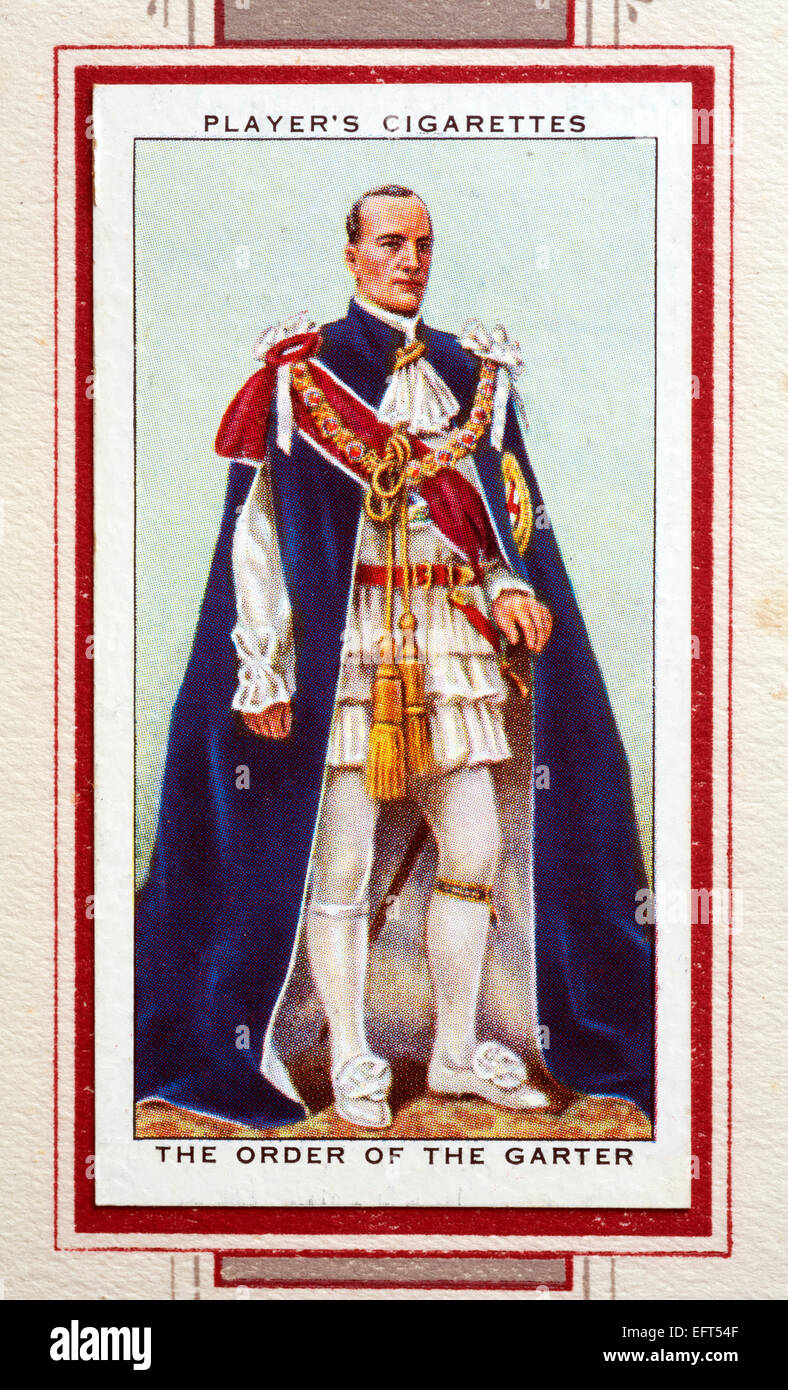 Karte des Spielers Zigarette - The Order of the Garter. Stockfoto