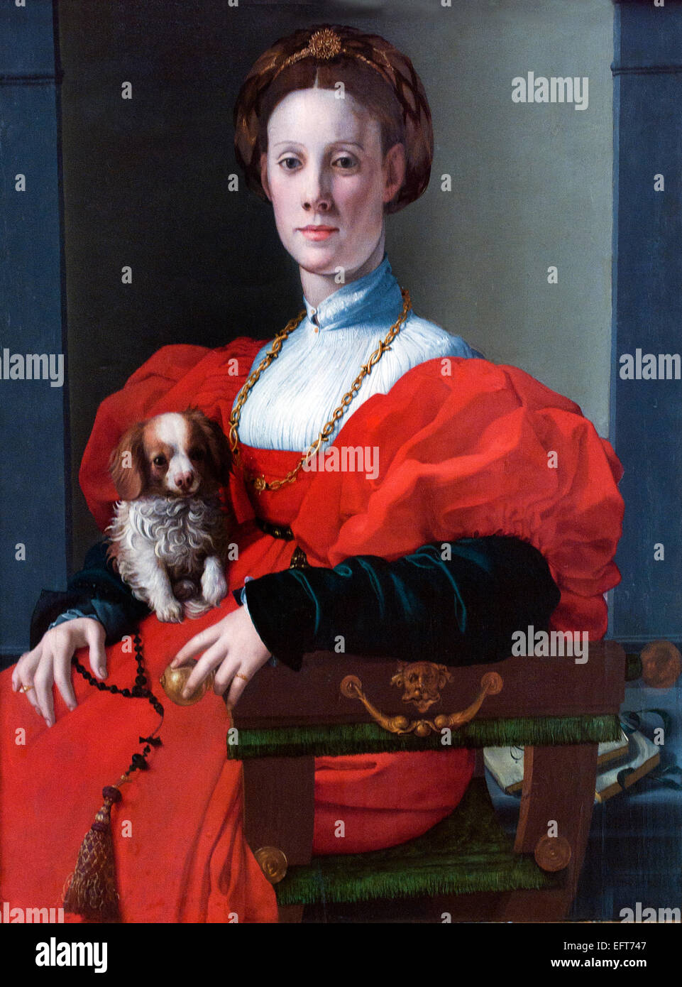 PORTRÄT EINER DAME MIT EINEM LAPDOG, CA. 1537–40 Agnolo Bronzino (1503 - 1572) Italien Italienisch Agnolo di Cosimo, Said, il Bronzino, 1503-1752 Stockfoto
