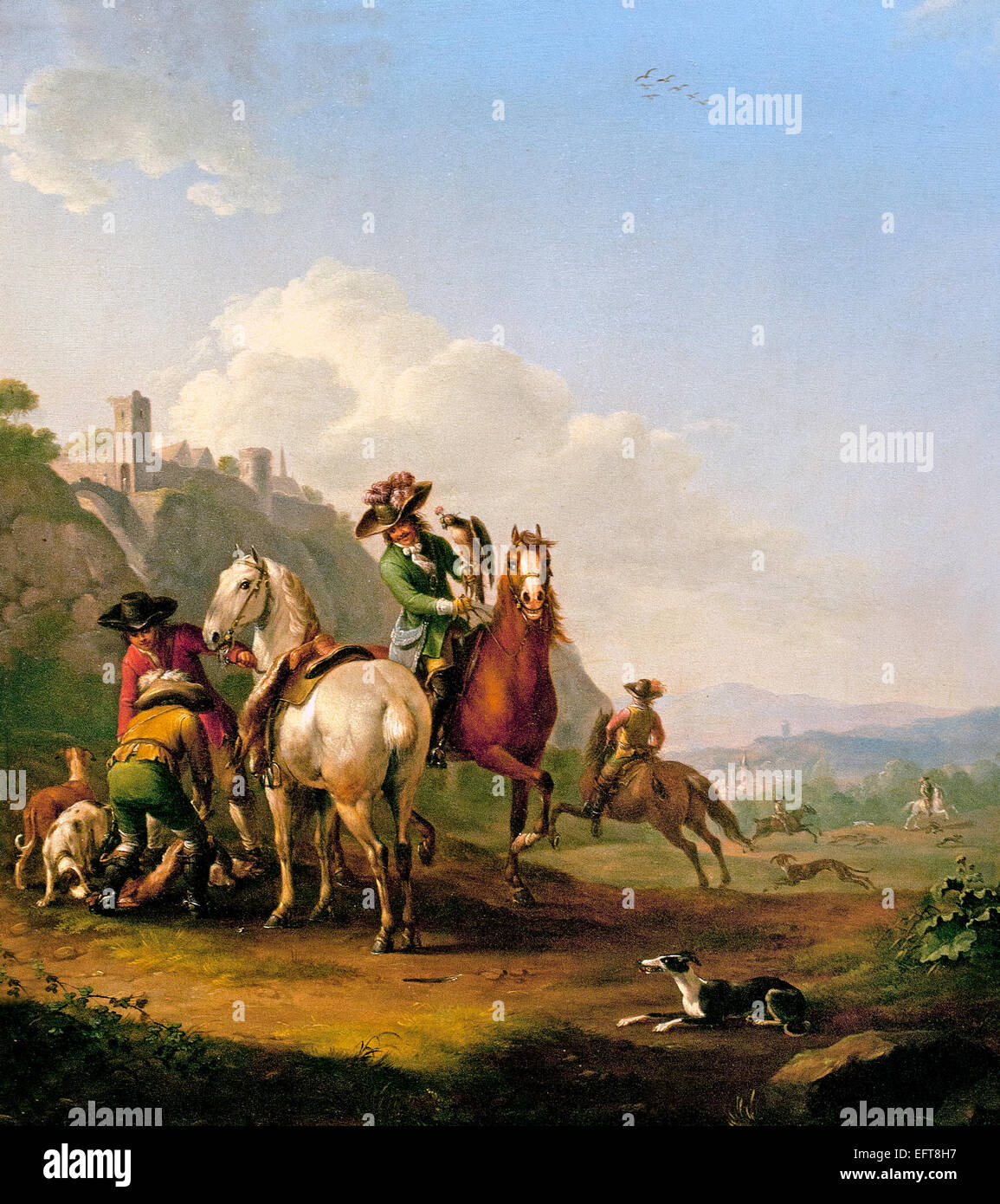 Hase Jagd mit Falconer 1786 Johann Georg Pforr 1745-1798 Deutsch Deutschland Stockfoto