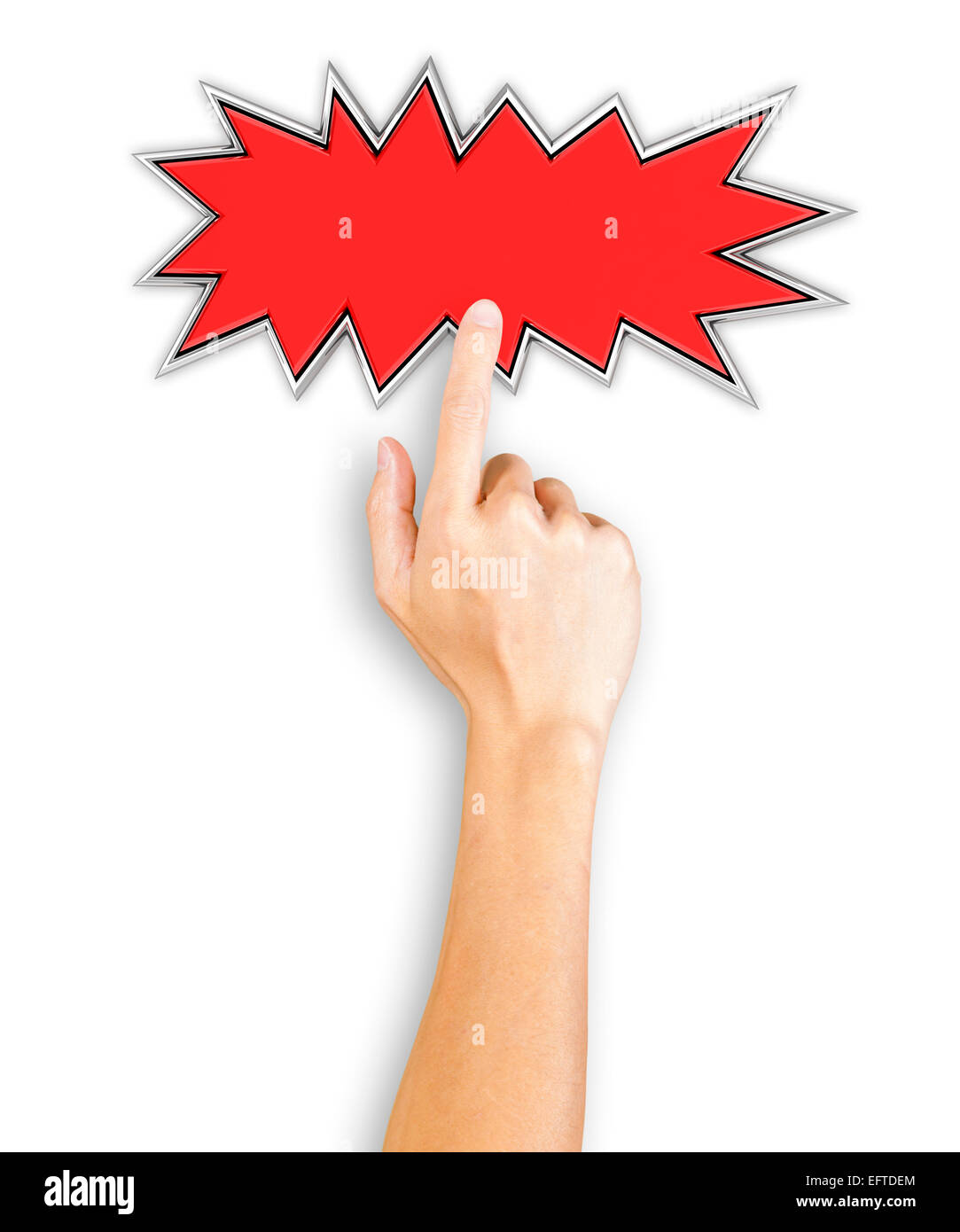 Hand klicken auf eine Schaltfläche "Starburst", Ansicht von oben Stockfoto