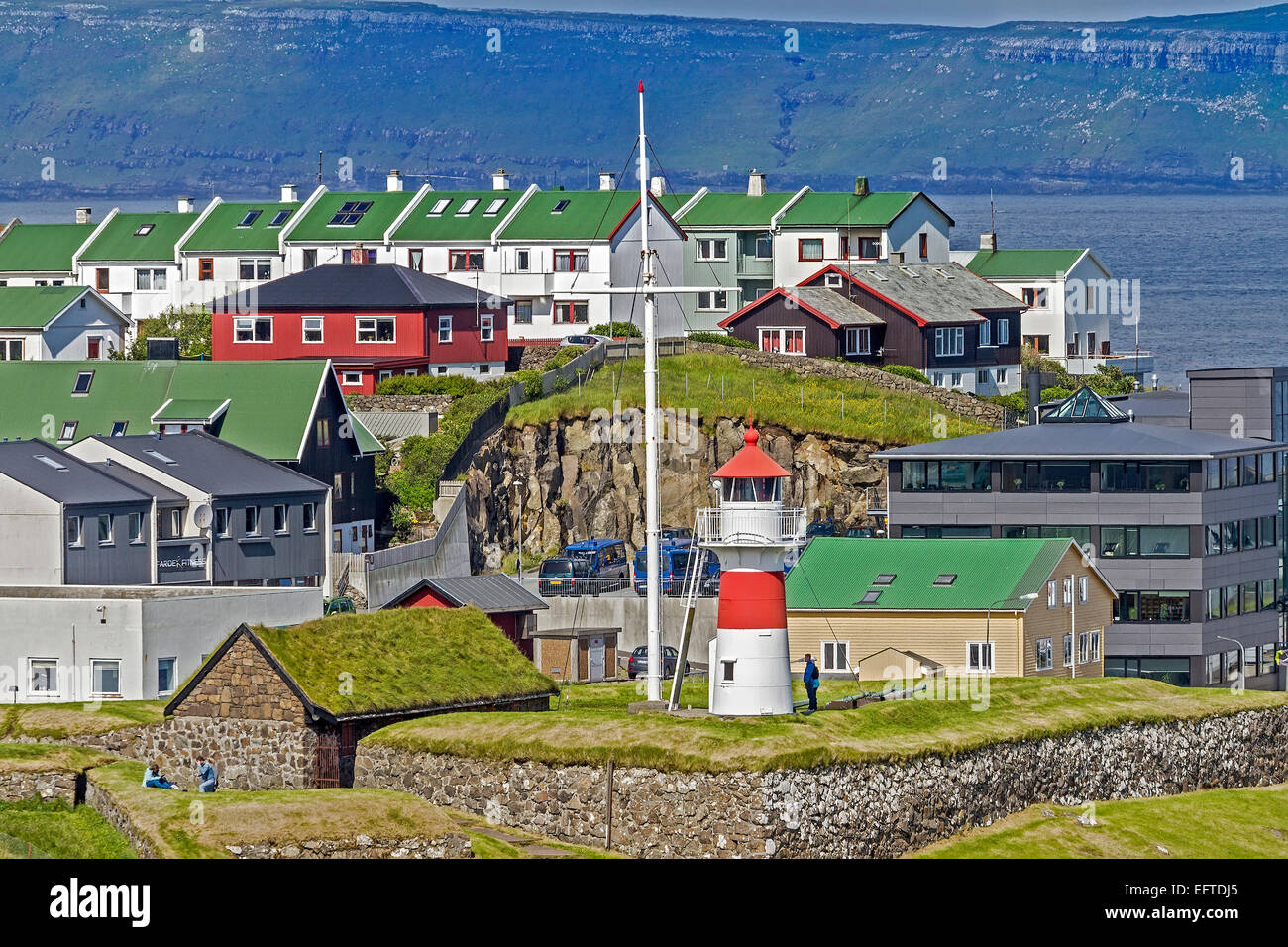 Der Hafen Leuchtturm Torshavn Färöer-Inseln Stockfoto