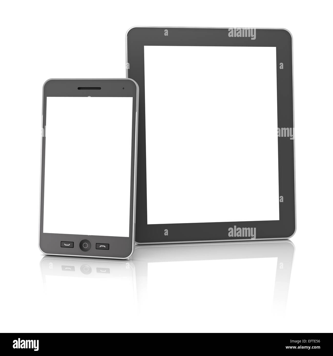 Generische digital Tablet und Smartphone vor weißem Hintergrund Stockfoto