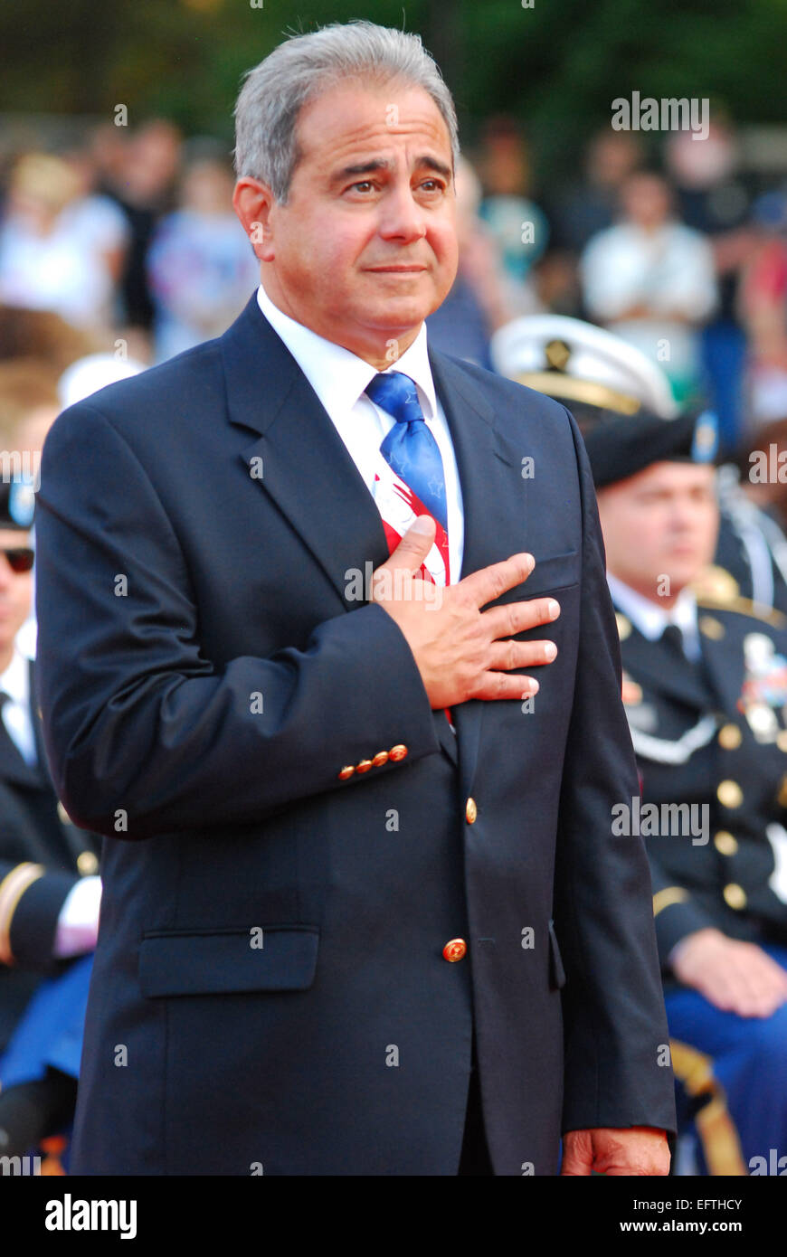 Ehrenmedaille Empfänger Staff Sgt Ryan M. Pitts spricht bei The Moving Wall Eröffnungsfeier, Vietnam Veterans Memorial in Berwyn, IL Featuring: Robert J. Lovero Where: Berwyn, Illinois, USA bei: 8. August 2014 Stockfoto