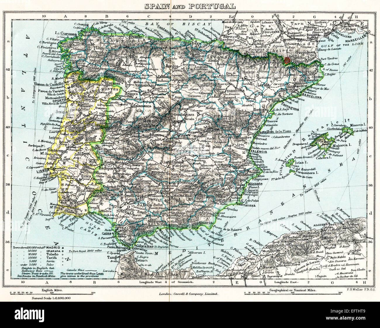 Karte von Spanien und Portugal c.1872.  Von Milner Galerie für Geographie. Stockfoto