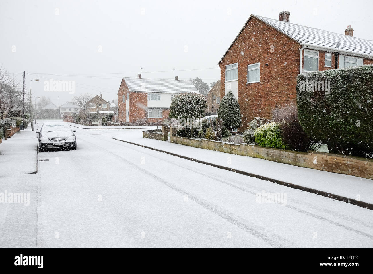 Loughborough, Leicestershire, UK 29. Januar 2015 UK Wetter: starker Schneefall Duschen machen das Autofahren gefährlich in den East Midlands © m Stockfoto