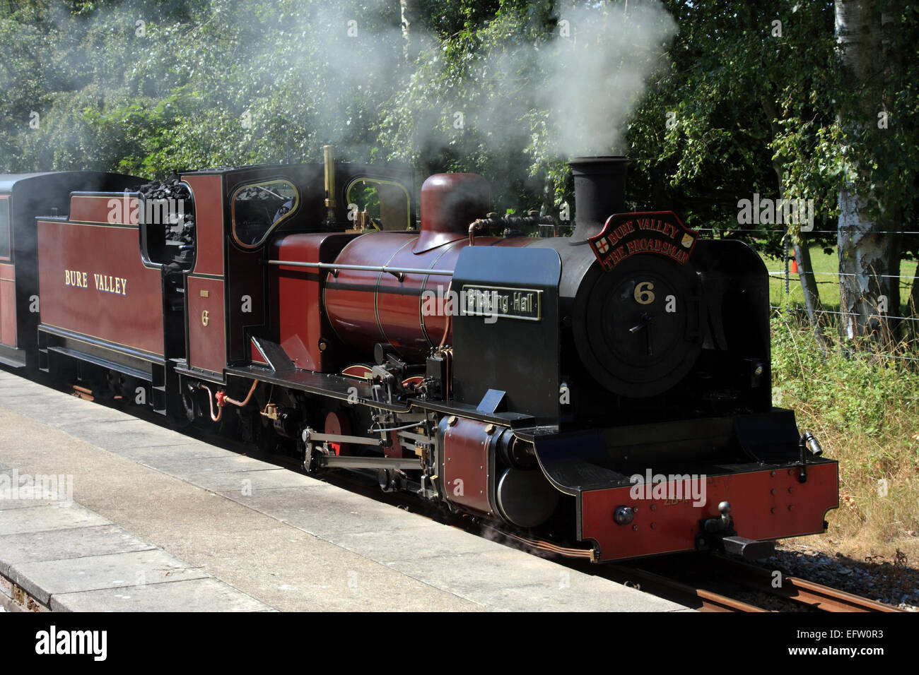 Nr. 6 'Blickling Hall' am Bahnhof Coltishall, Bure Valley Railway, Norfolk, Großbritannien Stockfoto