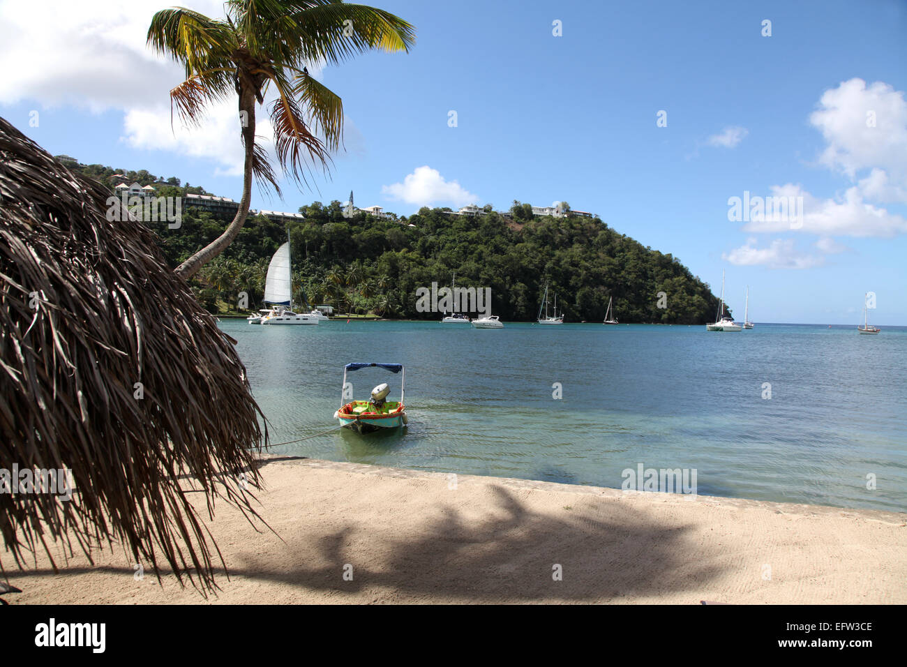 Eine ruhige Szene in Marigot Bay, St. Lucia Stockfoto