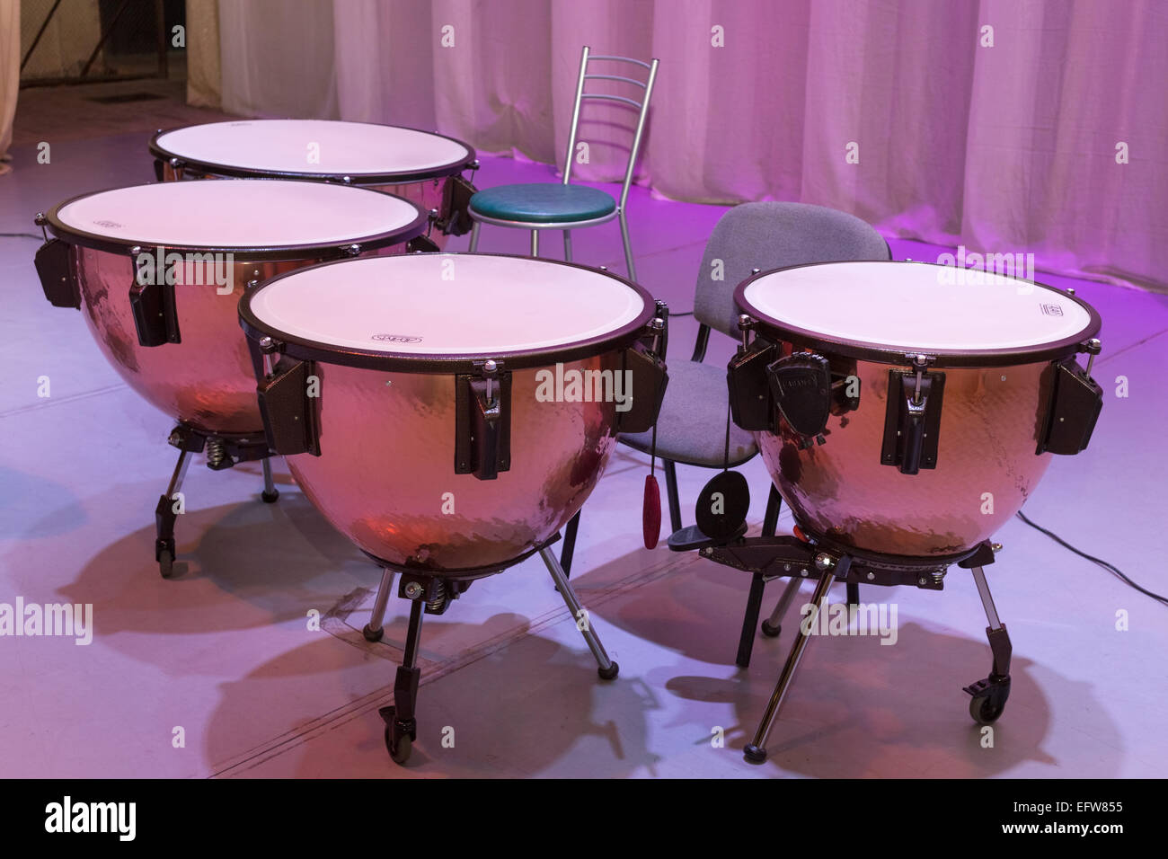 Percussion-Instrumente auf der Szene. Stockfoto