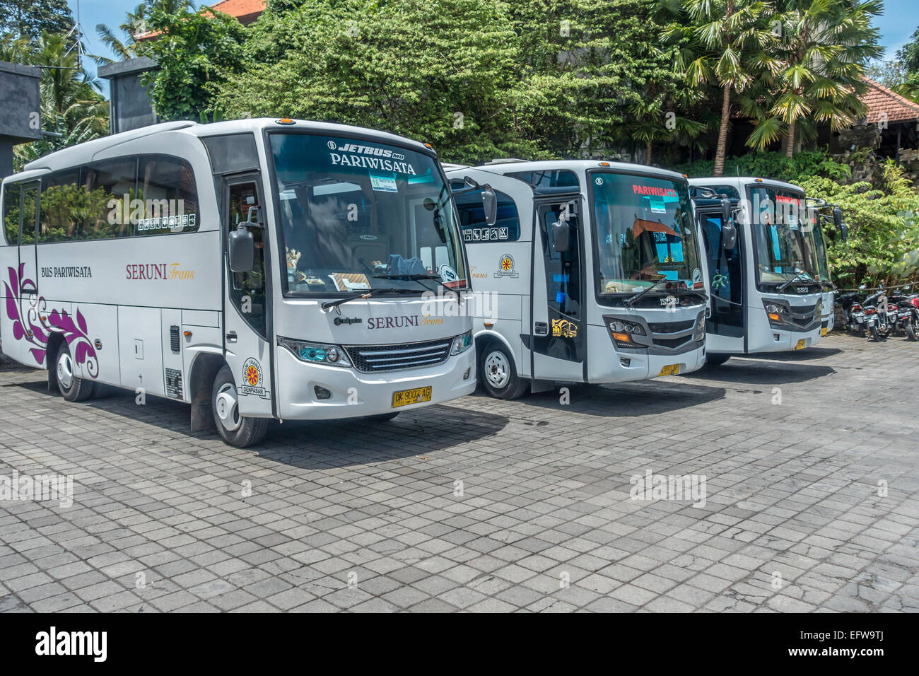 Touristenbusse in Ubud Bali, Indonesien Stockfoto