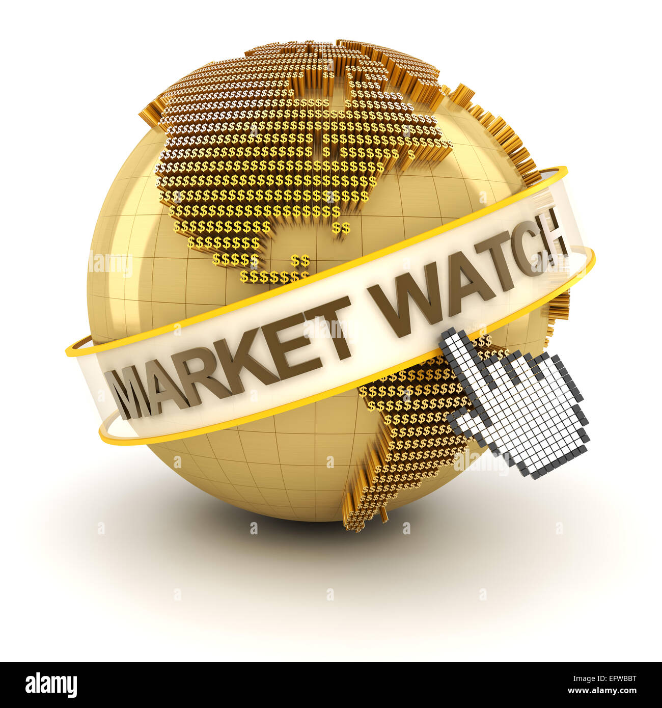 Markt Uhr Symbol mit golden Globe und Hand-cursor Stockfoto