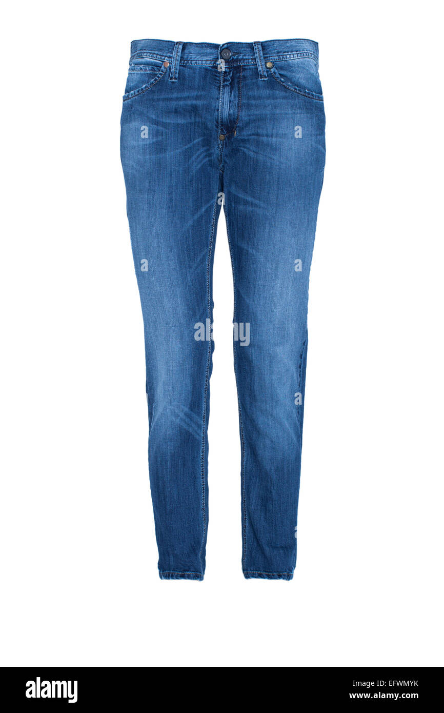 Paar von Blue Jeans isoliert auf weiß Stockfoto