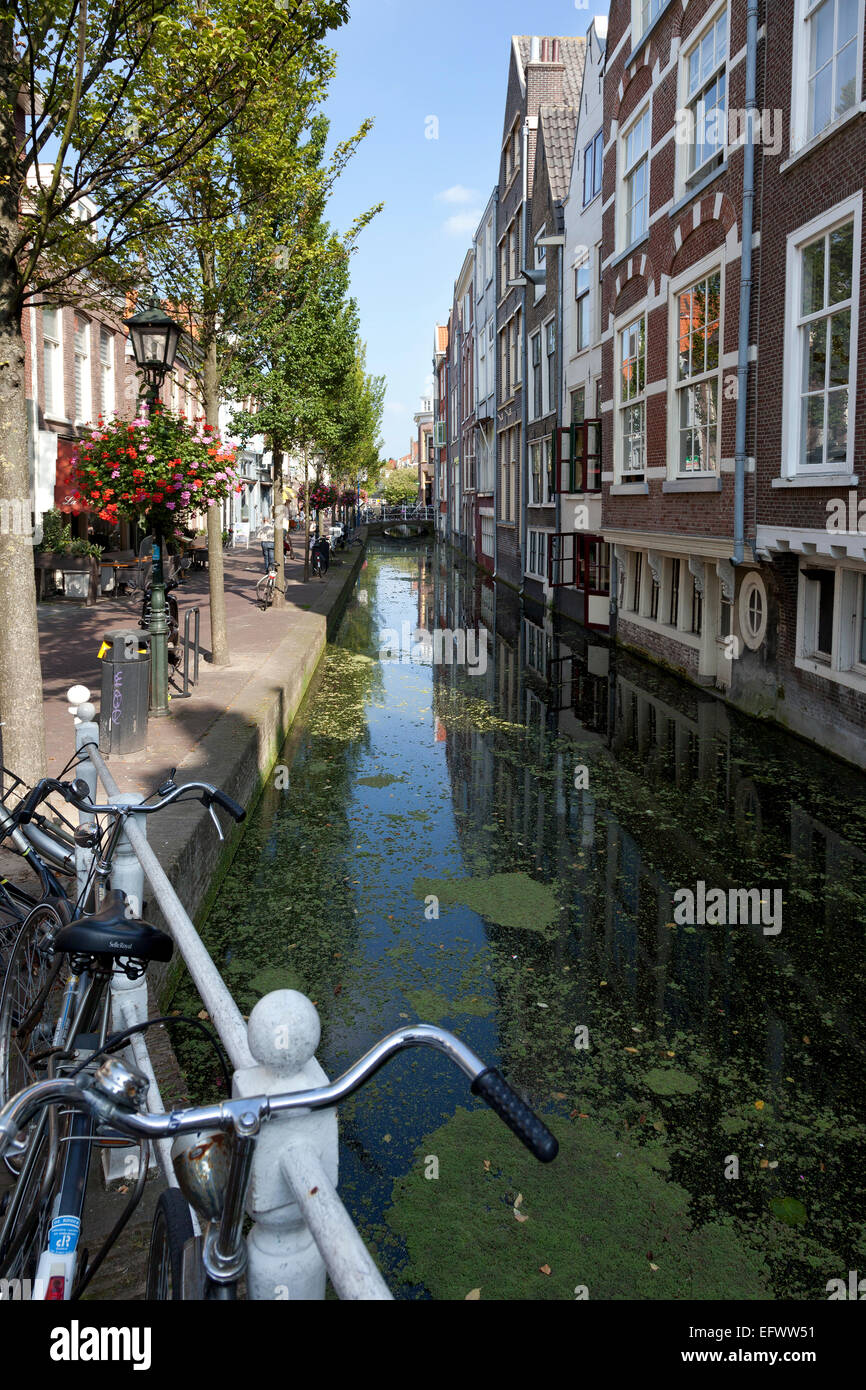 Kleinen Kanal in Delft im Sommer, Niederlande Stockfoto