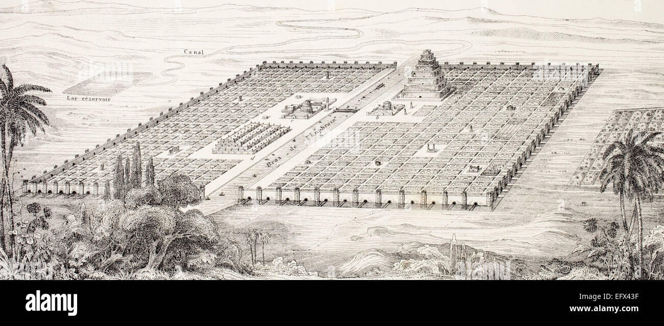 Plan der Stadt Babylon, Mesopotamien, um das 5. Jahrhundert v. Chr. nach einer Beschreibung von Herodot. Stockfoto