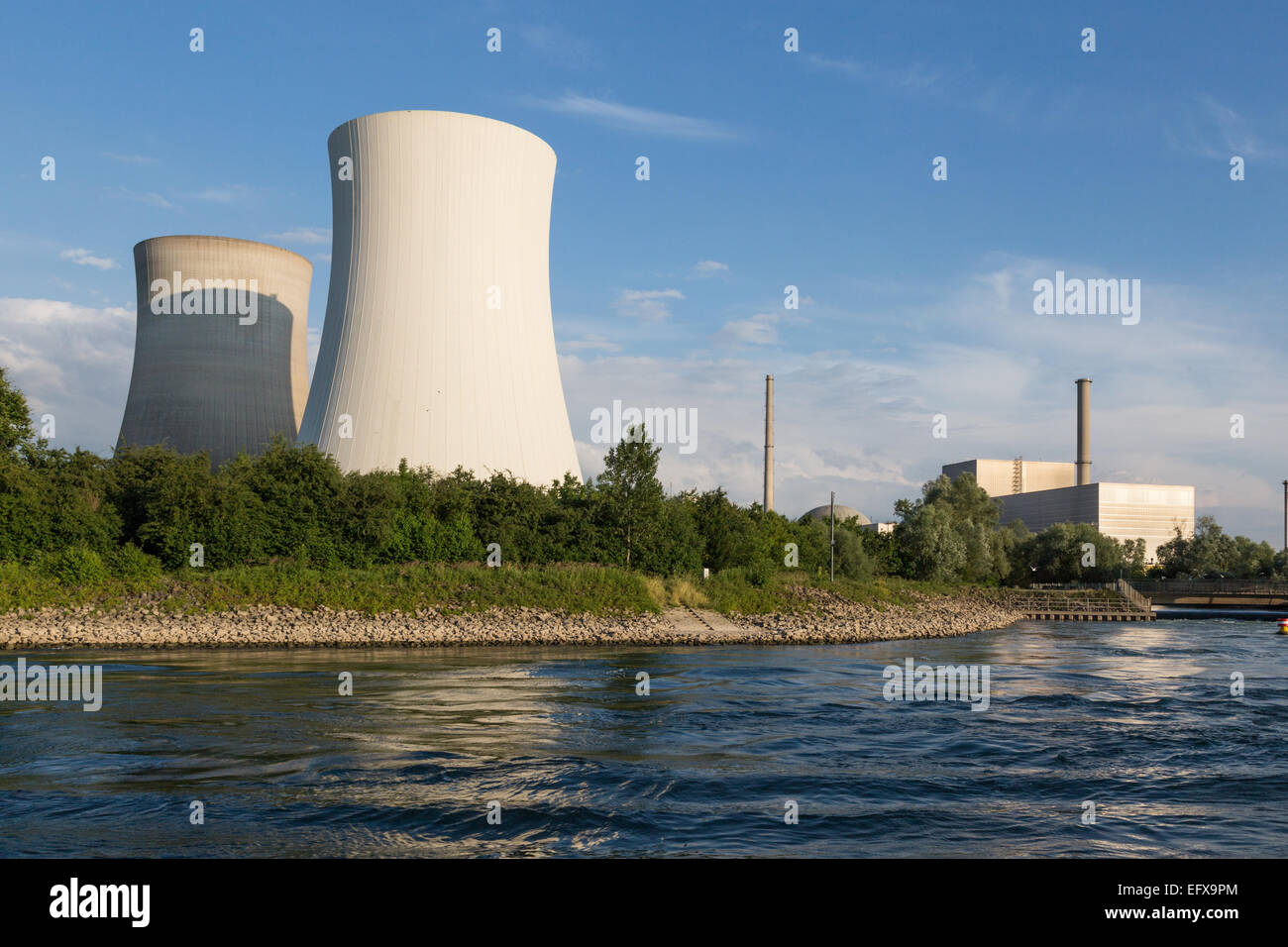 Kernkraftwerk Philippsburg in der Nähe von Karlsruhe, Deutschland am Rhein Stockfoto