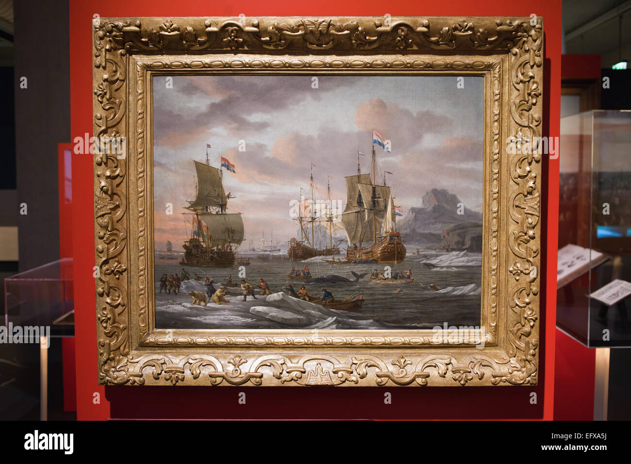 Walfang, Walfang in Spitzbergen, Malerei in Rotterdam Maritime Museum, Holland, Niederlande. Stockfoto