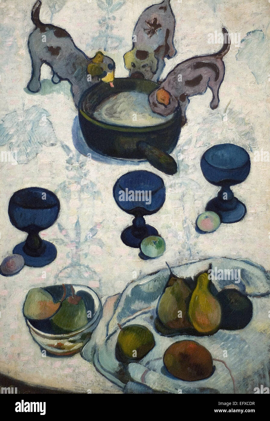 Paul Gauguin-Stillleben mit drei Welpen Stockfoto