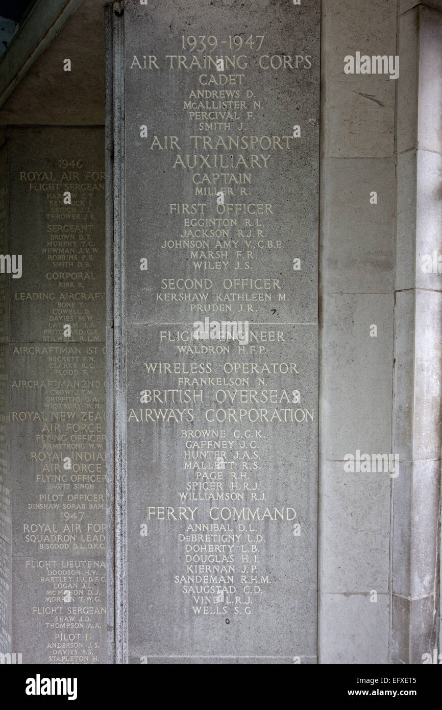 Amy Johnson serviert mit Air Transport Auxiliary ATA im 2. Weltkrieg. Sie starb am 5. Januar 1941. Dies ist ihr Denkmal Inschrift. Stockfoto
