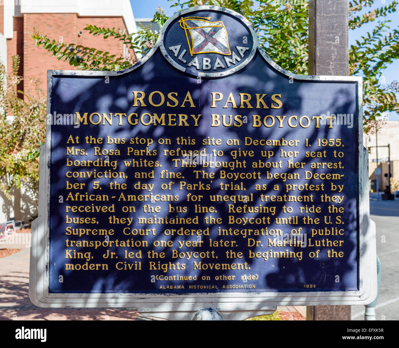 Gedenktafel am Standort der Bushaltestelle wo Rosa Parks bestieg und sich weigerte, ihren Sitzplatz, Montgomery Street, Montgomery, Alabama, USA Stockfoto