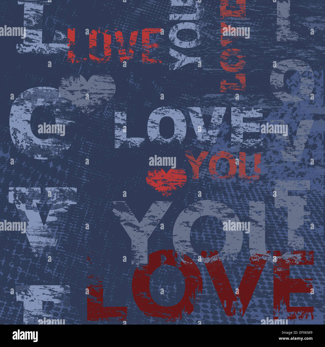 Typografische Liebe Plakatgestaltung und Grunge Hintergrund zerkratzt Stockfoto