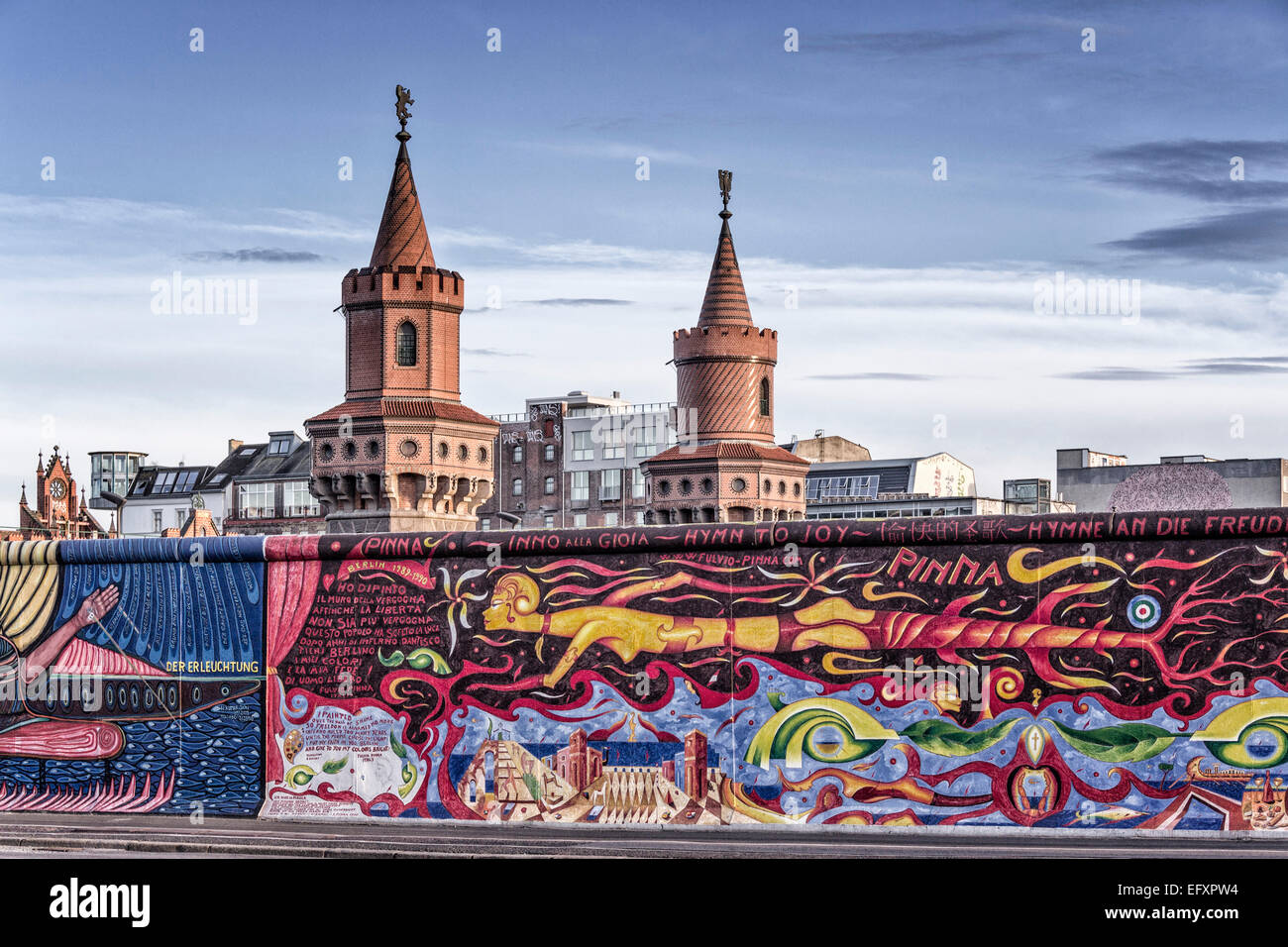Berliner Mauer. East Side Gallery, Oberbaumbruecke, Berlin, Deutschland Stockfoto