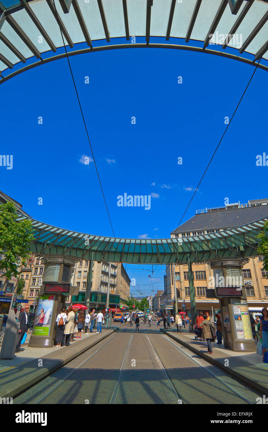 Straßburg, Place de l «Homme de Fer, Tram station, Eisen-Mann-Platz, UNESCO Welt Kulturerbe Website, Elsass, Bas Rhin, Frankreich, Europa Stockfoto