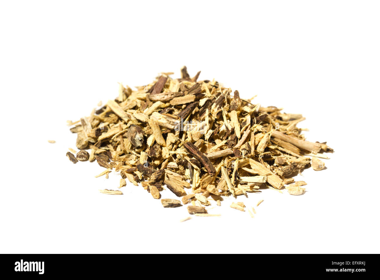 Süssholz/Lakritze (Glycyrrhiza Glabra) Wurzel auch für Tee isoliert auf weißem Hintergrund verwendet. Stockfoto