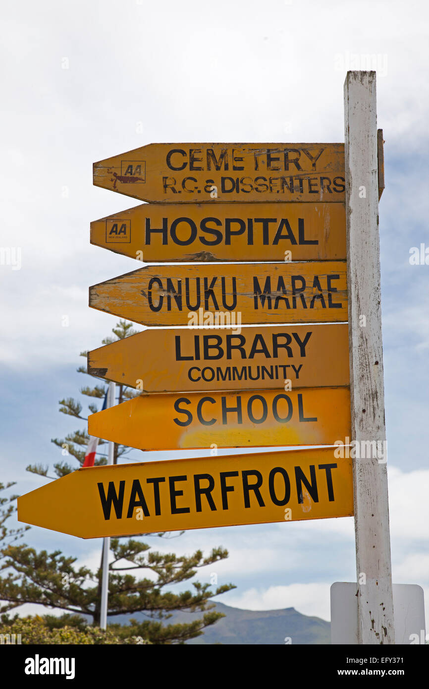 Straßenschild in Kemer, Südinsel, Neuseeland Stockfoto