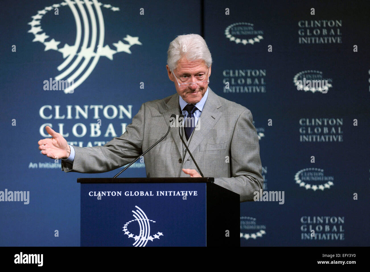 Präsident Bill Clinton host 2015-Wintermeeting im Grand Hyatt Hotel am 10. Februar in New York City, im 10. Jahr der Clinton Global Initiative (CGI). / picture Alliance Stockfoto