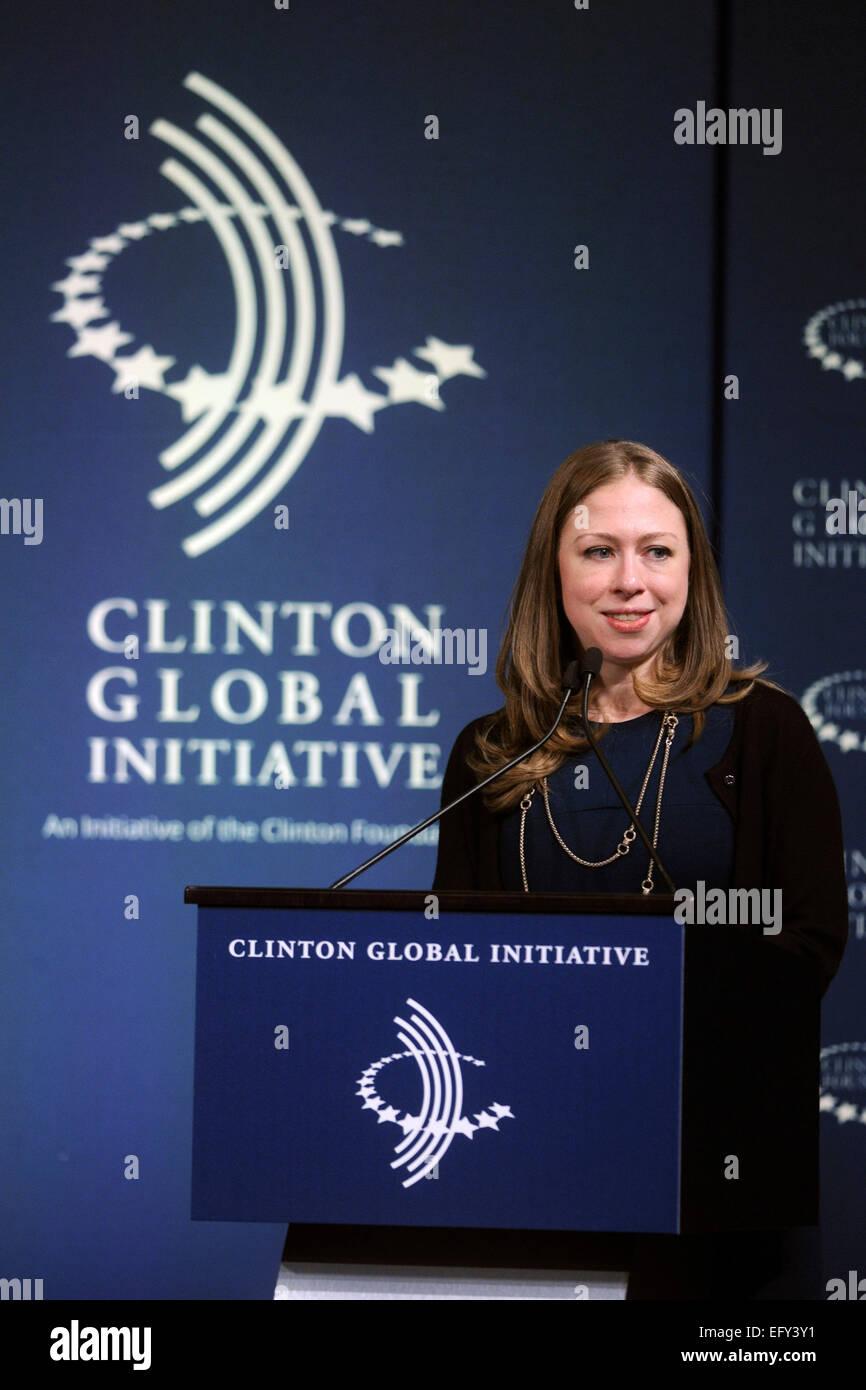 Chelsea Clinton beherbergt die 2015-Wintermeeting im Grand Hyatt Hotel am 10. Februar in New York City, im 10. Jahr der Clinton Global Initiative (CGI). / picture Alliance Stockfoto