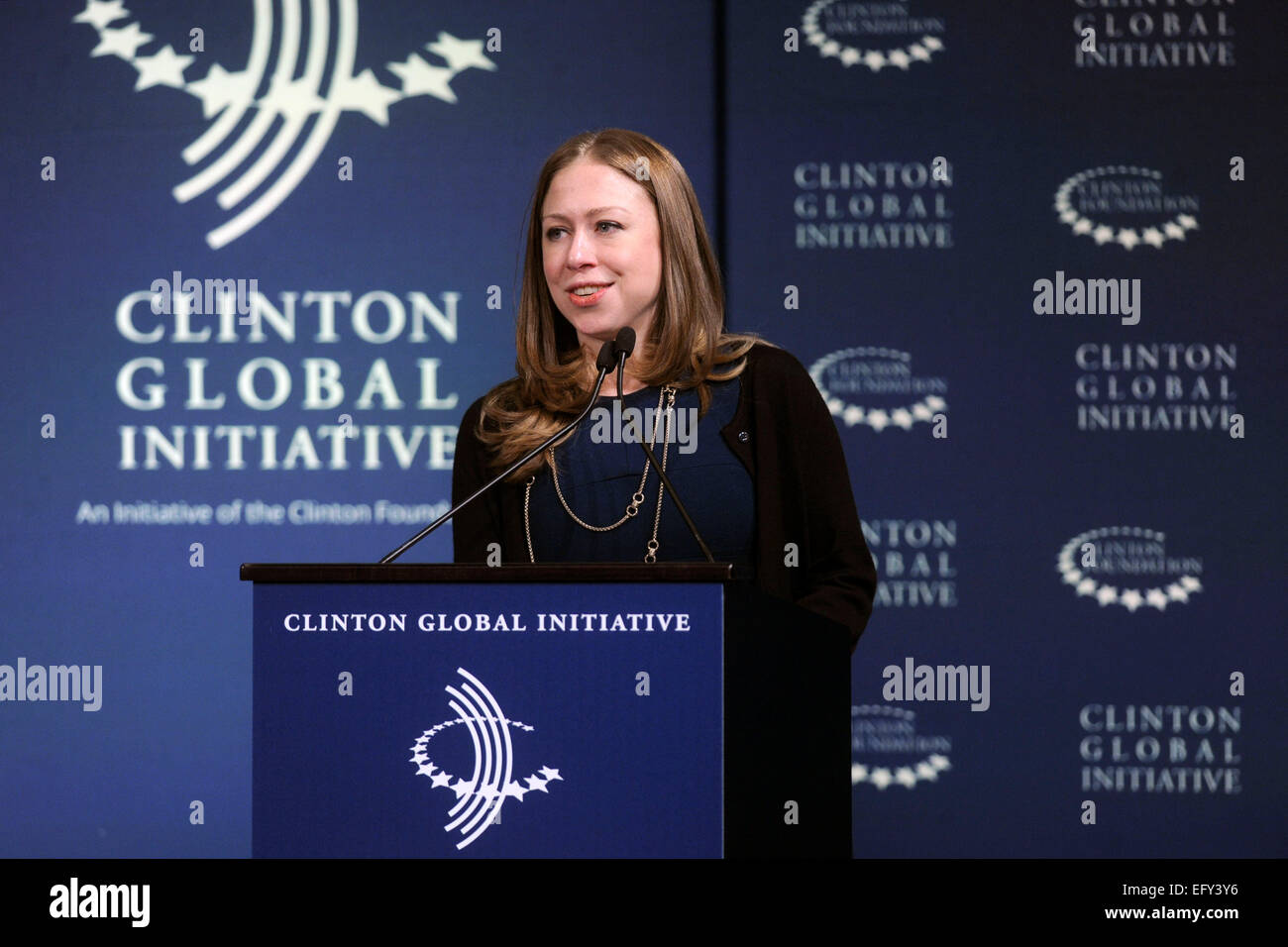 Chelsea Clinton beherbergt die 2015-Wintermeeting im Grand Hyatt Hotel am 10. Februar in New York City, im 10. Jahr der Clinton Global Initiative (CGI). / picture Alliance Stockfoto