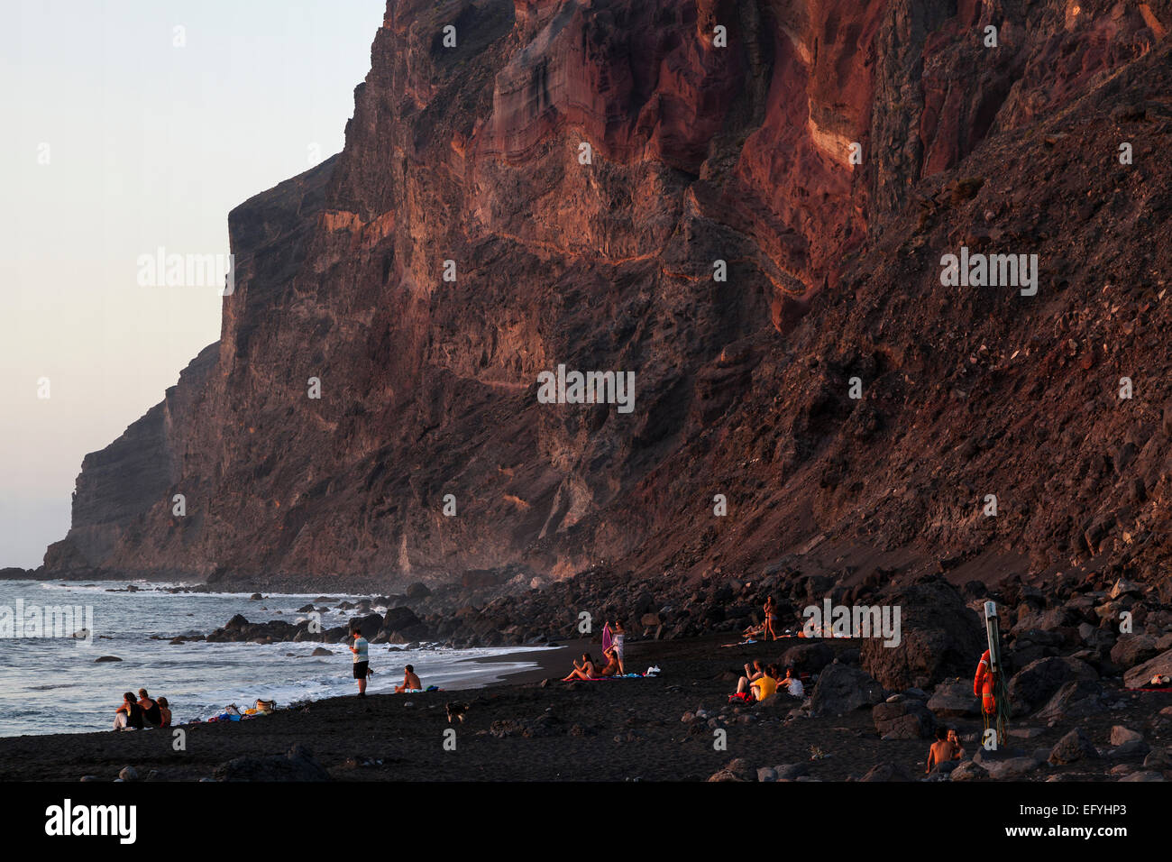 Strand, Playa del Ingles, Abendlicht, La Playa Calera, Valle Gran Rey, La Gomera, Kanarische Inseln, Spanien Stockfoto