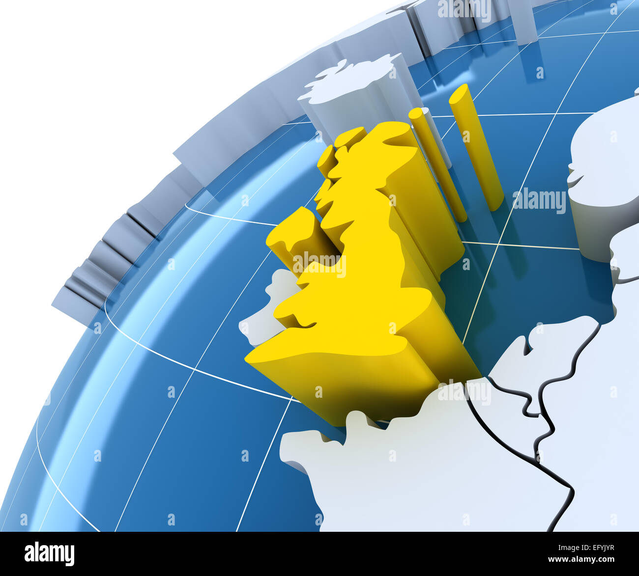 Globus mit extrudierten Kontinente, close-up auf UK Stockfoto