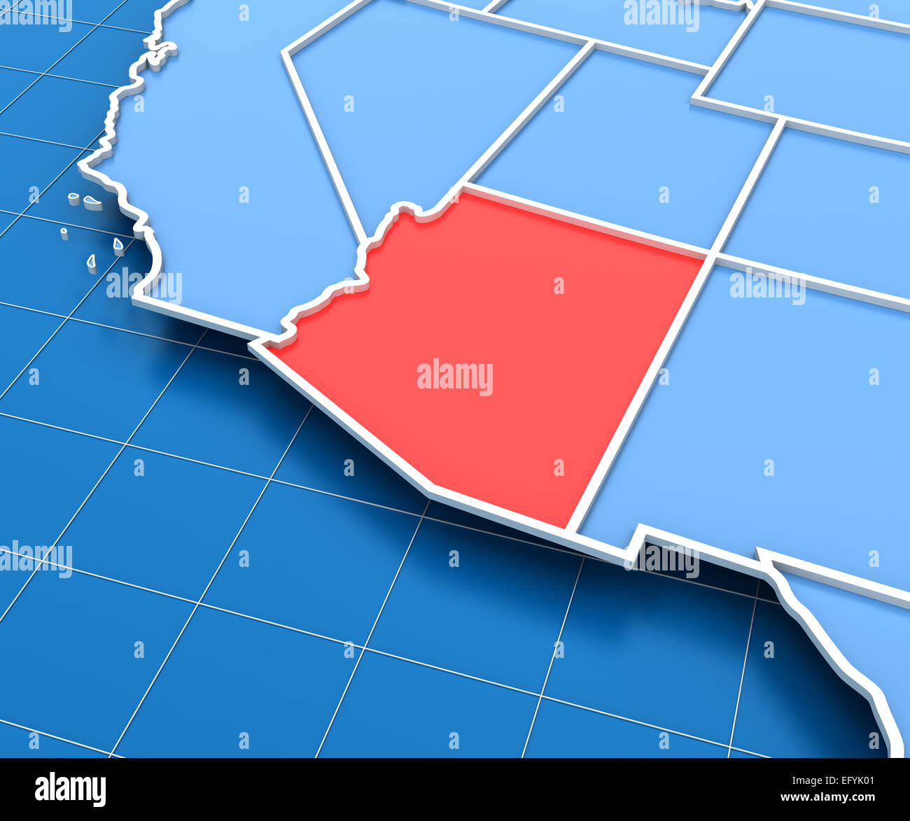 3D Rendering der USA-Karte mit Arizona State hervorgehoben Stockfoto