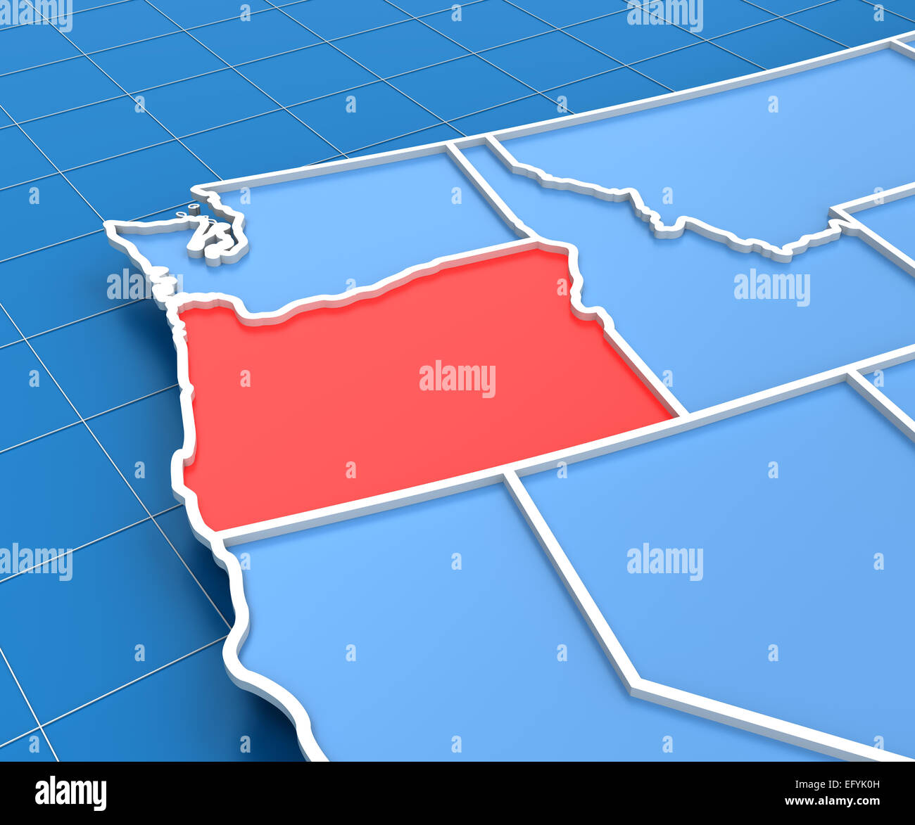 3D Rendering der USA-Karte mit Oregon State hervorgehoben Stockfoto