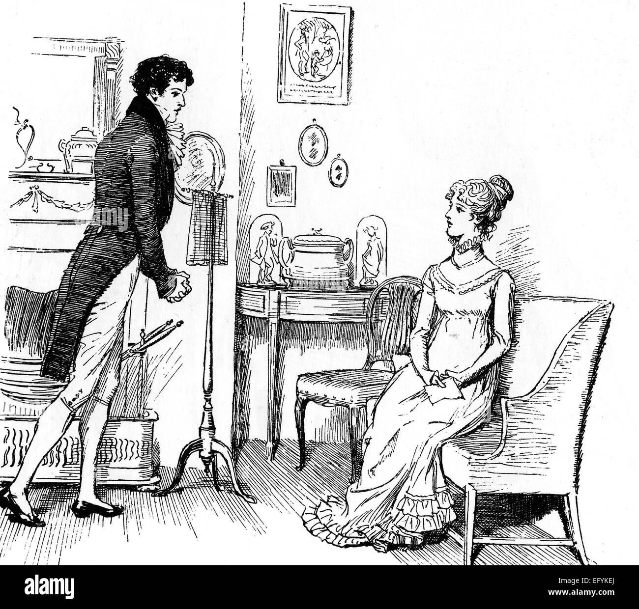 PRIDE AND PREJUDICE Abbildung von Hugh Thomson für 1894 Ausgabe von Austens Roman zeigt Mr. Darcy schlägt vor, Elizabeth Bennet (Kapitel 34) Stockfoto