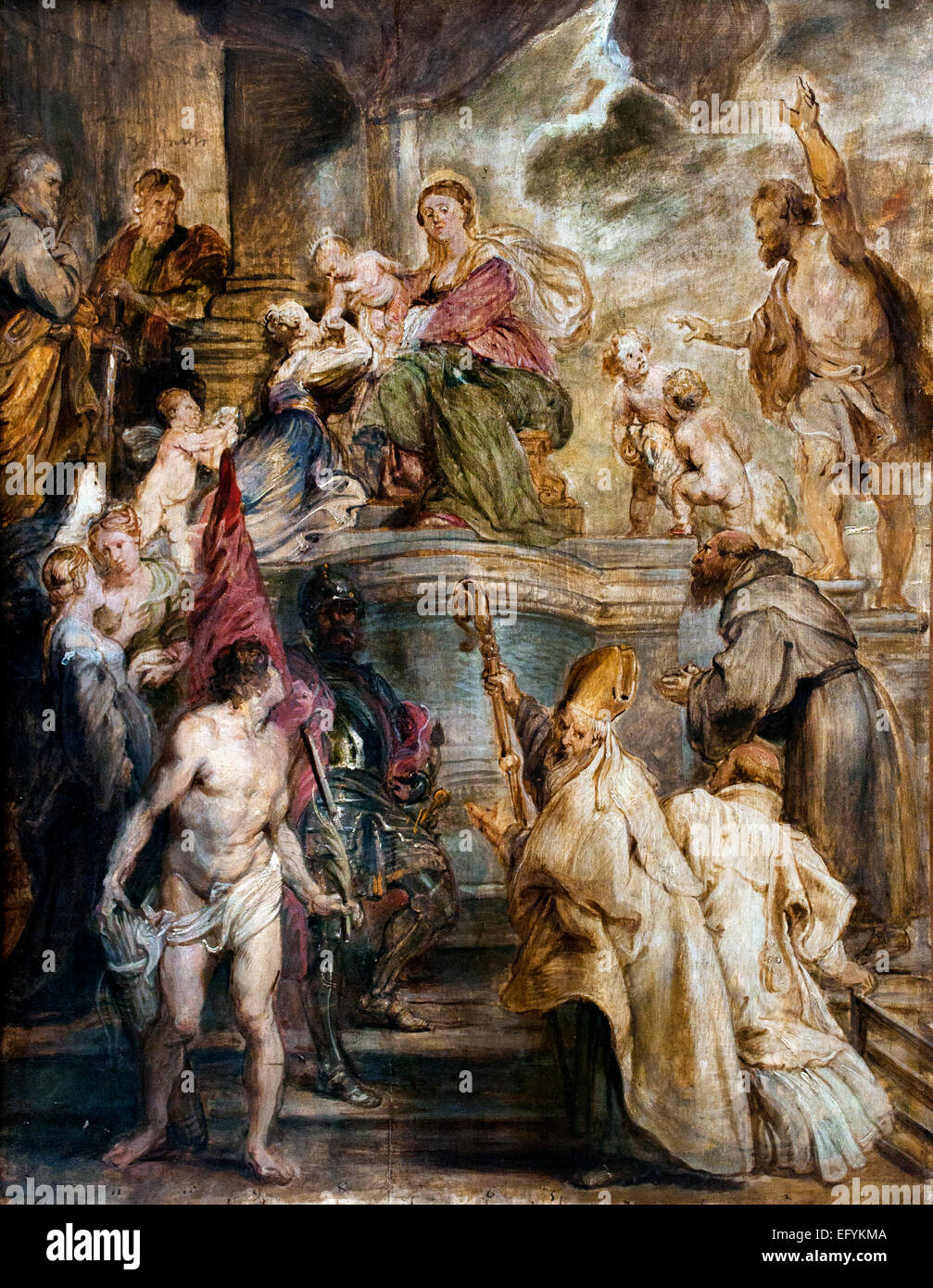 DIE mystischen Verlobung der Heiligen Katharina (FRONT Panel auf beiden Seiten bemalt), 1628 Rubens (1577-1640) flämischen Belgien Belgien Stockfoto