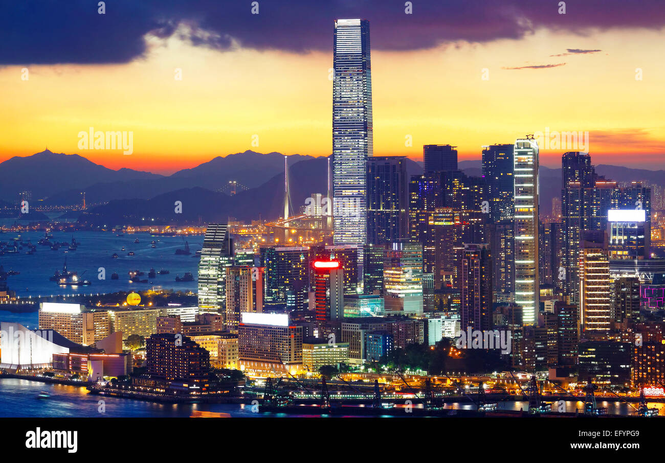 Hong Kong moderne Asien Stadt Nacht Stockfoto