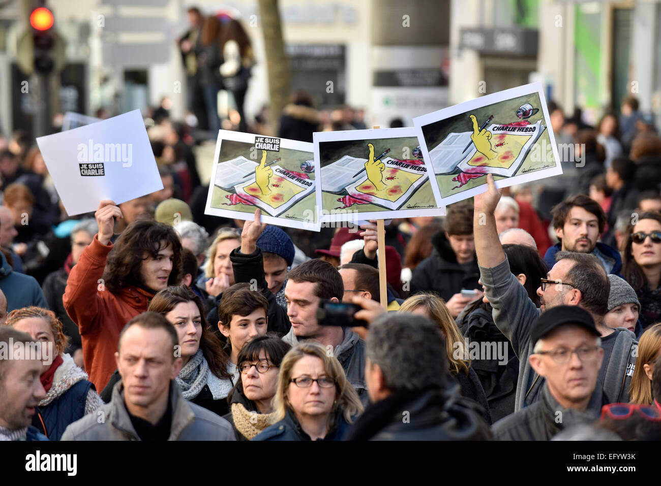 Lyon (Südost-Frankreich): März in Gedenken an die Opfer der Morde Charlie Hebdo (2015/01/11) Stockfoto