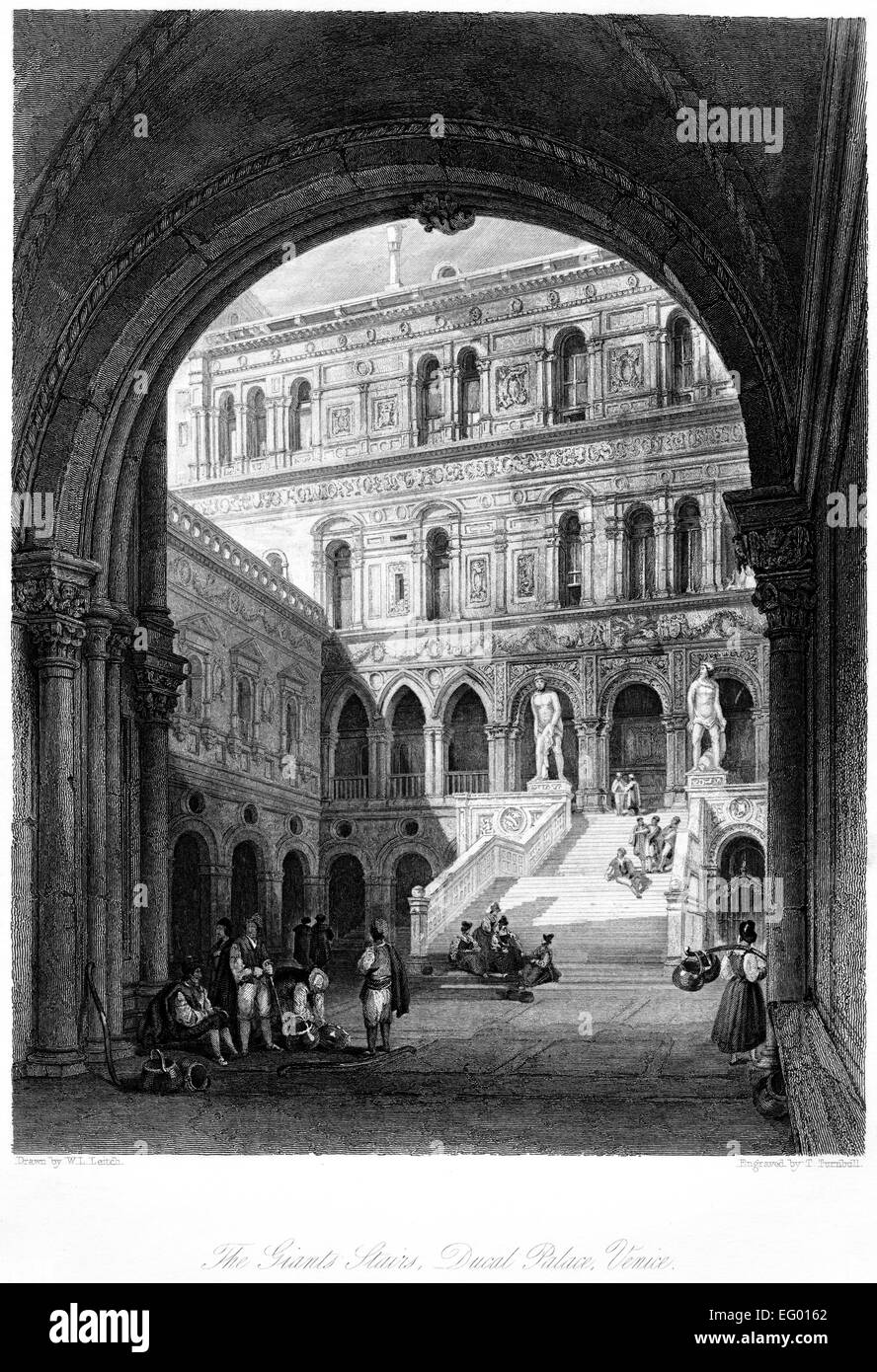 Eine Gravur von The Giants Stairs, Dogenpalast, Venedig mit hoher Auflösung aus einem Buch gescannt gedruckt im Jahre 1845. Stockfoto
