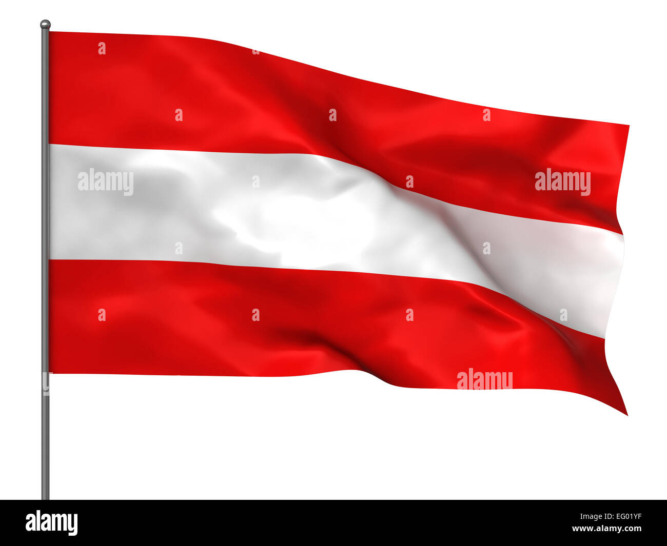 Wehende österreichische Flagge isoliert auf weißem Hintergrund Stockfoto