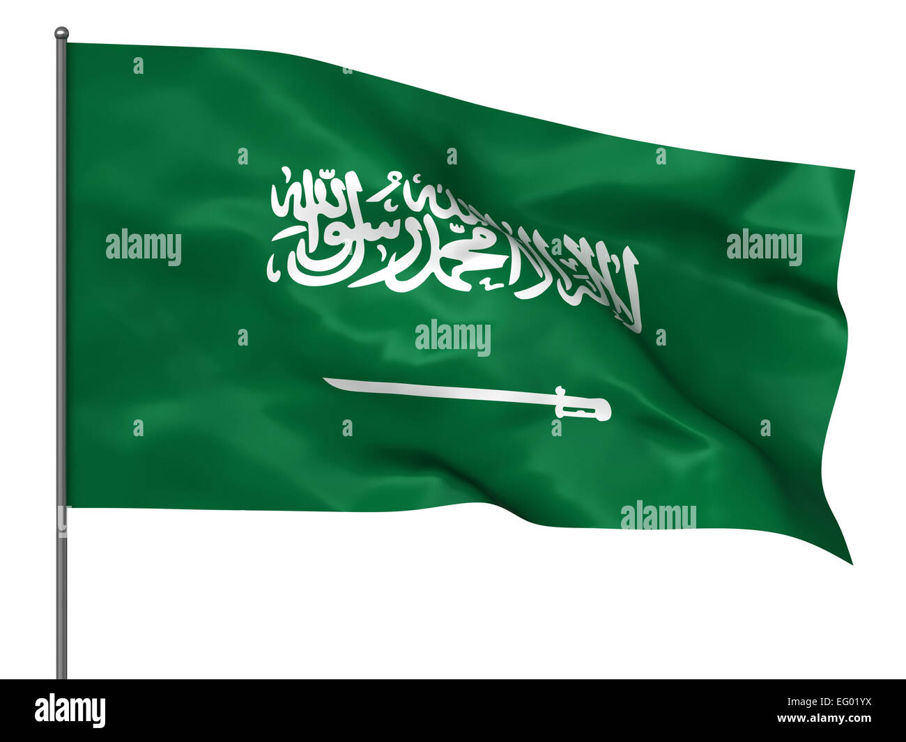 Wehende Flagge der Saudi Arabien isoliert auf weißem Hintergrund Stockfoto